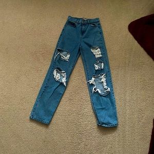 High waisted ripped jeans.